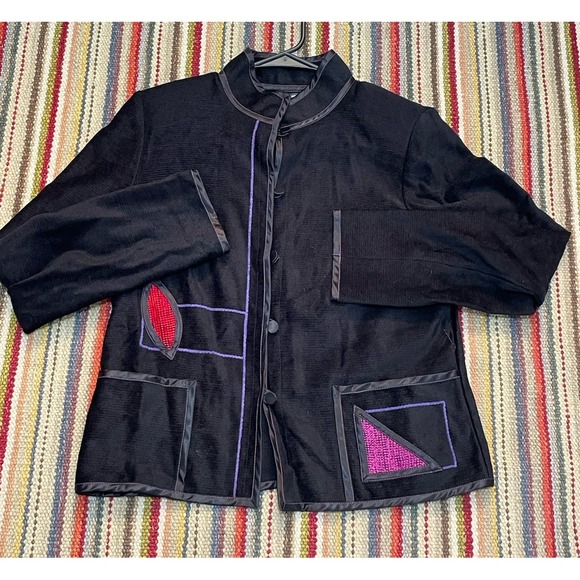 VTG Annikki Karvinen Black Embroidered Sweater Jacket Blouse Asian Goth Y2K - Picture 9 of 9